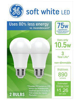 GE 93131321 LED Light Bulb, A19 Lamp, 75 W Equivalent, Medium Lamp Base, Non-Dimmable, Soft White/Warm White